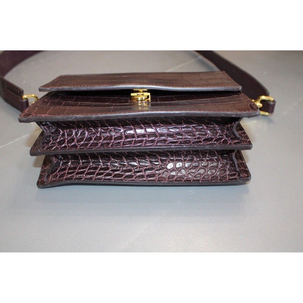 JW PEI Mini Flap Crossbody Bag Burgundy Brown Croc Embossed Vegan Leather Purse - Picture 10 of 10